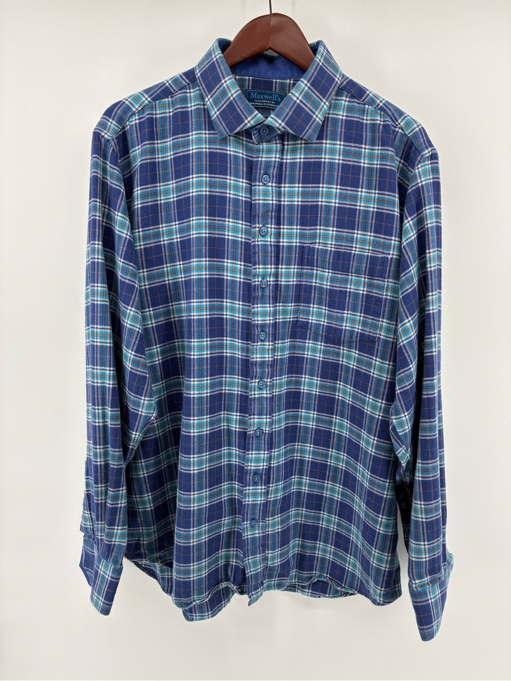Men's Blue Plaid Button-Down Shirt
